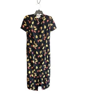 Maggy London Vintage column dress back belt design shoulder pads black tan Sz 8